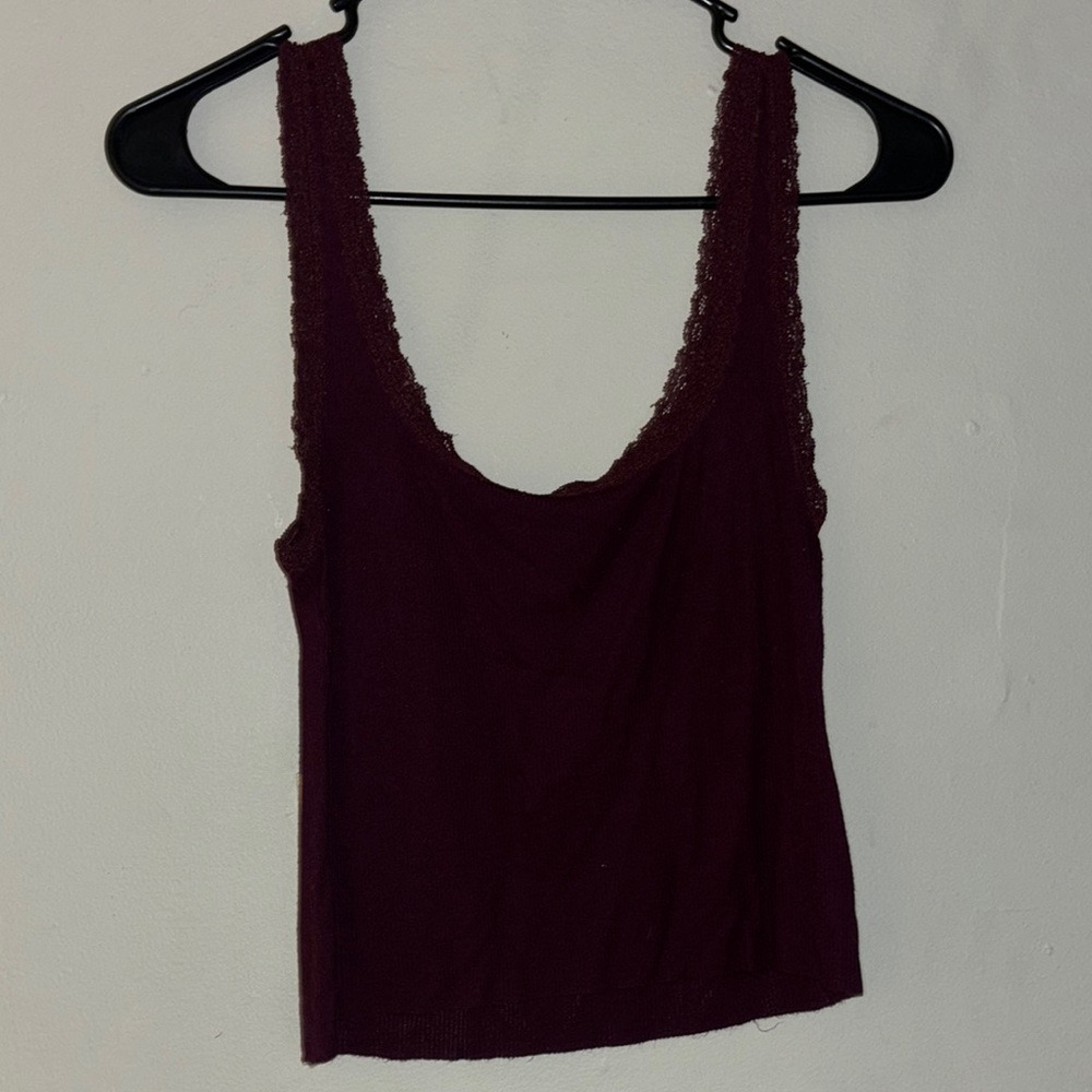 American Eagle Burgundy Lace Trim Tank Top